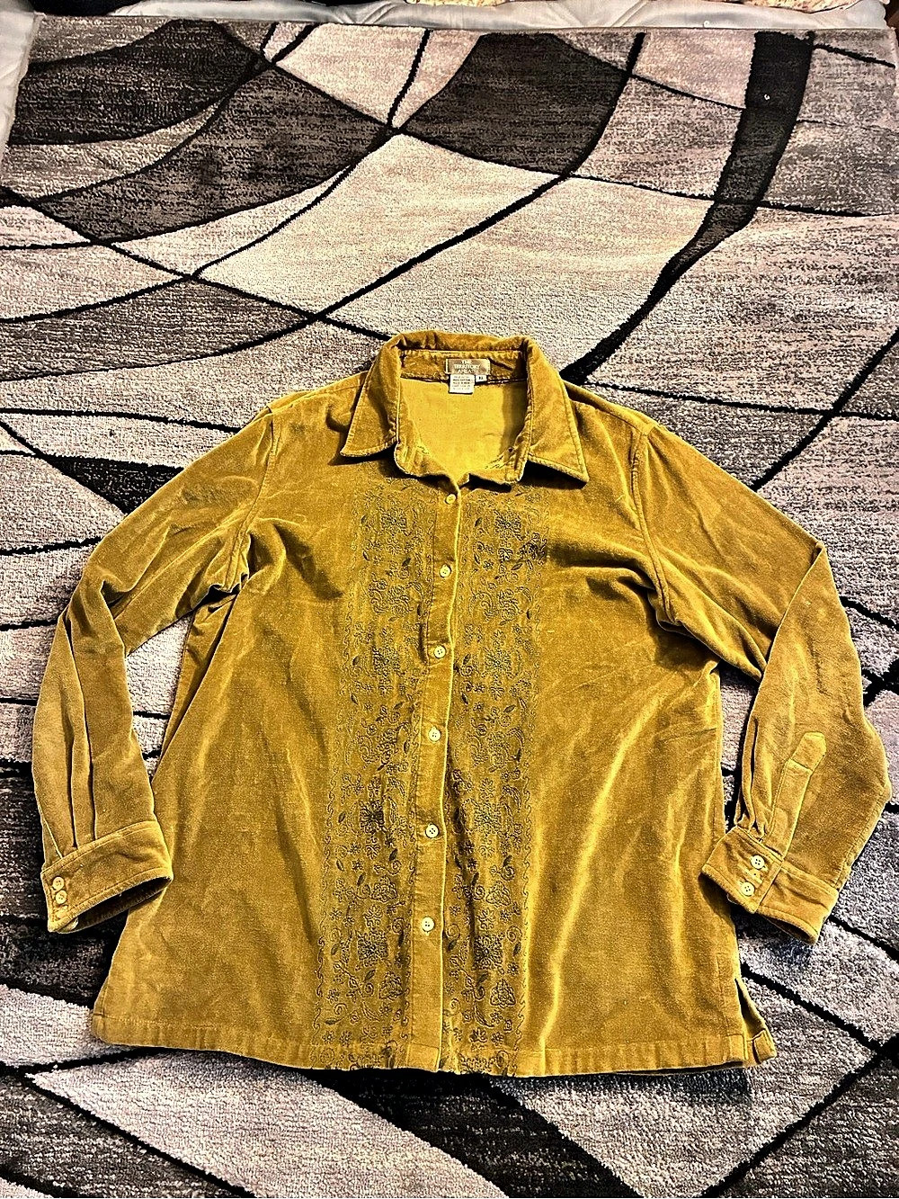 The Territory Ahead Velvet Button-Down Shirt Yellow/ Green XL